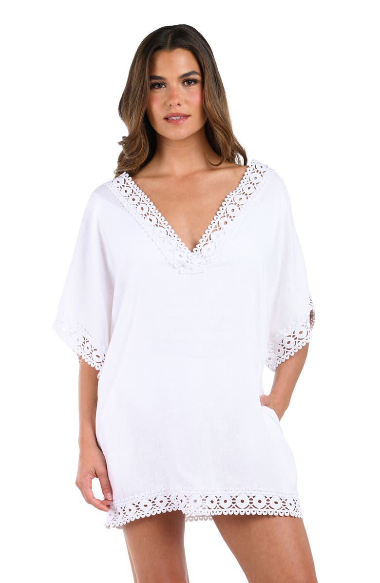 La Blanca Lakeside V-Neck Cover-Up Tunic, Alternate, color, White