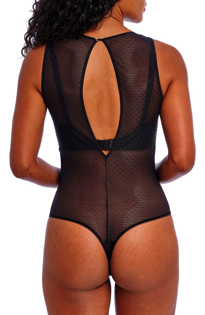 Freya Sydnie Lace Thong Bodysuit, Alternate, color, Black