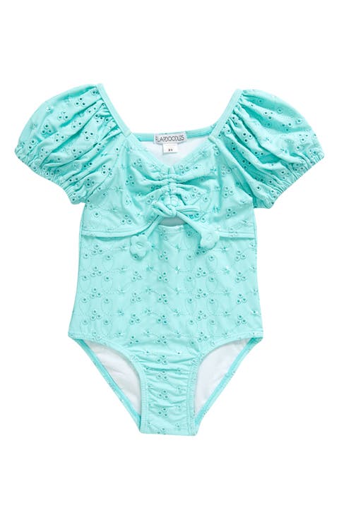 Kids' Eyelet Puff Sleeve One-Piece Swimsuit (Little Kid)
