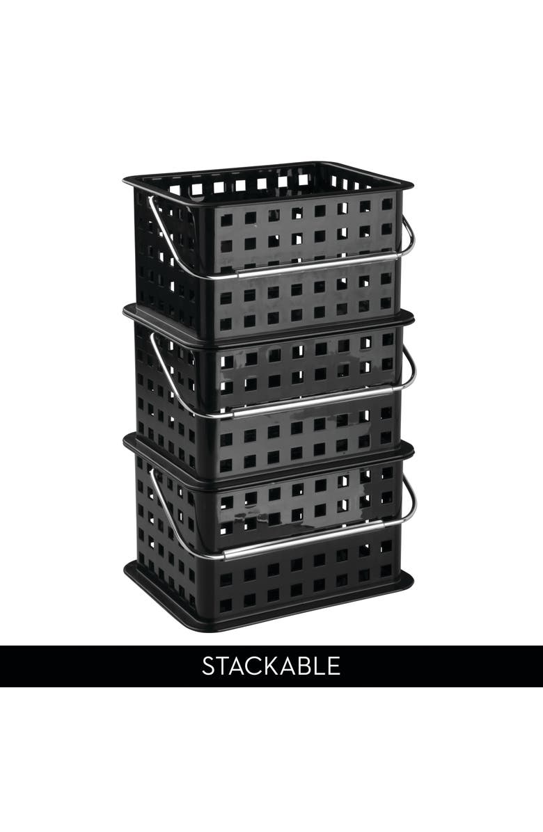 iDesign Small Stackable Shower Basket - Set of 3 - Clear/Frost - Made in USA, Alternate, color, Black