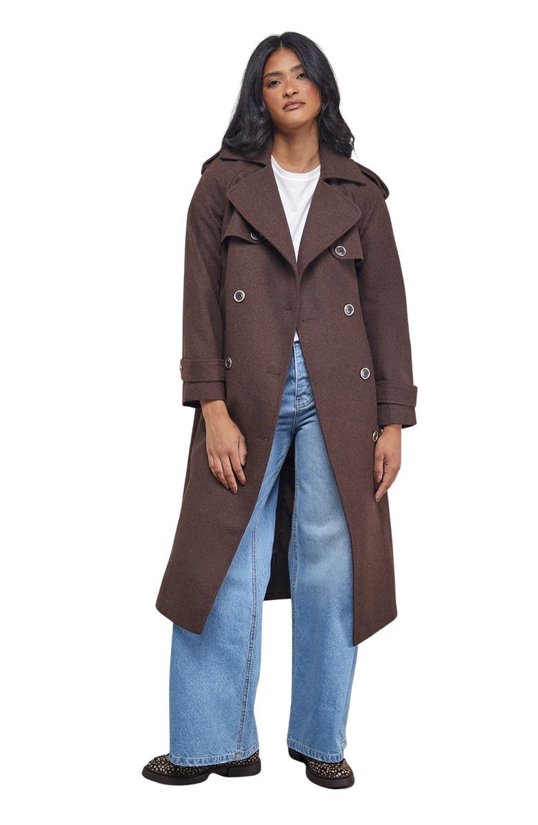 Warehouse Wool Mix Belted Trench Coat, Alternate, color, Chocolate