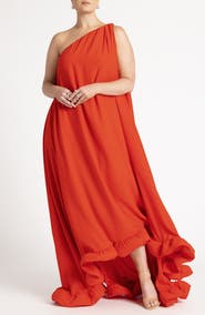 ELOQUII Dramatic One Shoulder Ruffle Gown