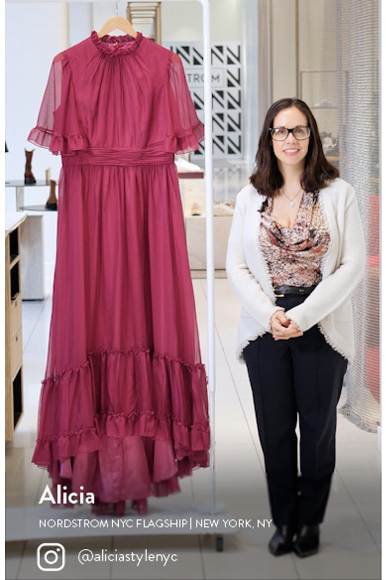 Ruffled High Neck Flutter Sleeve High Low Hem Gown video