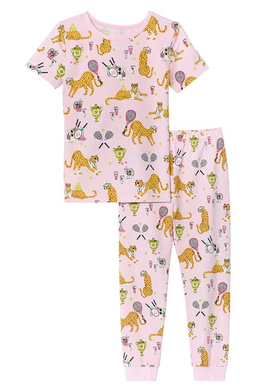Shop Bedhead Pajamas Kids' Print Fitted Two-piece Stretch Jersey Pajamas In Tennis Cheetahs