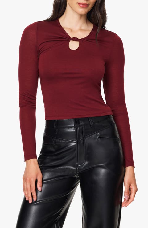 Keyhole Twist Neck Long Sleeve Tee