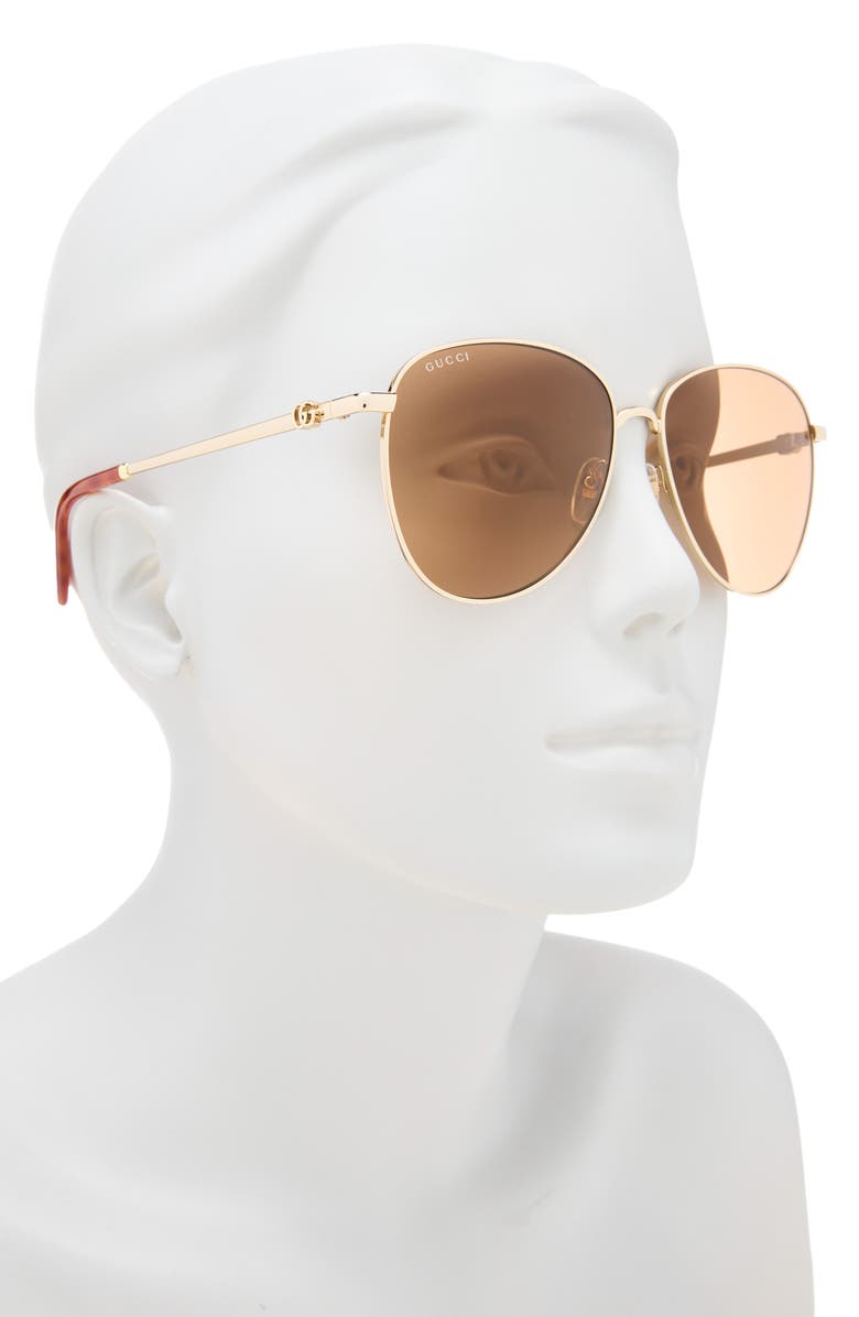 Gucci 60mm Aviator Sunglasses, Alternate, color, Gold Gold Brown