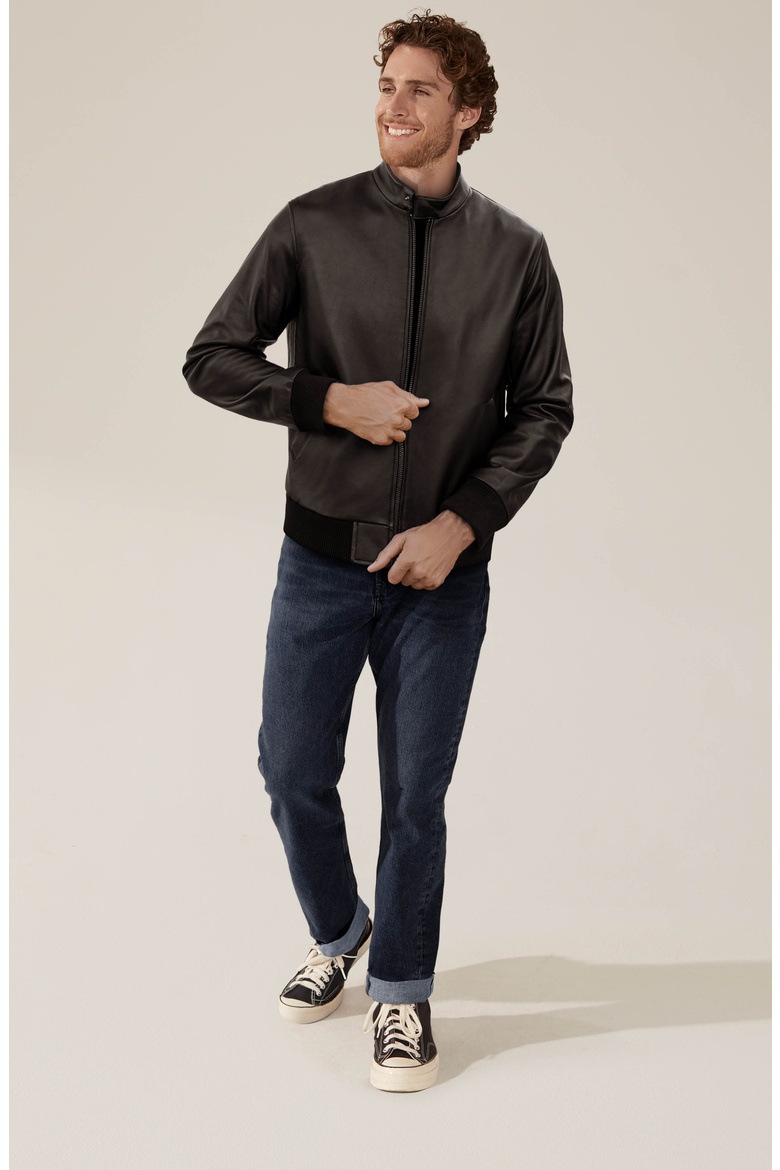 Chase Lambskin Leather Bomber Jacket, Alternate, color, Black