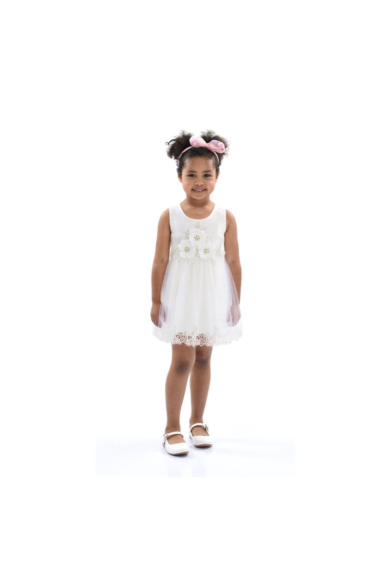 Embroidered Blooming Bow Dress, Alternate, color, White