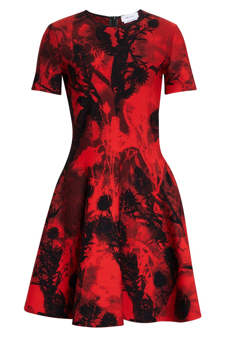 Floral Jacquard Mini Sweater Dress, Alternate, color, RED/ BLACK