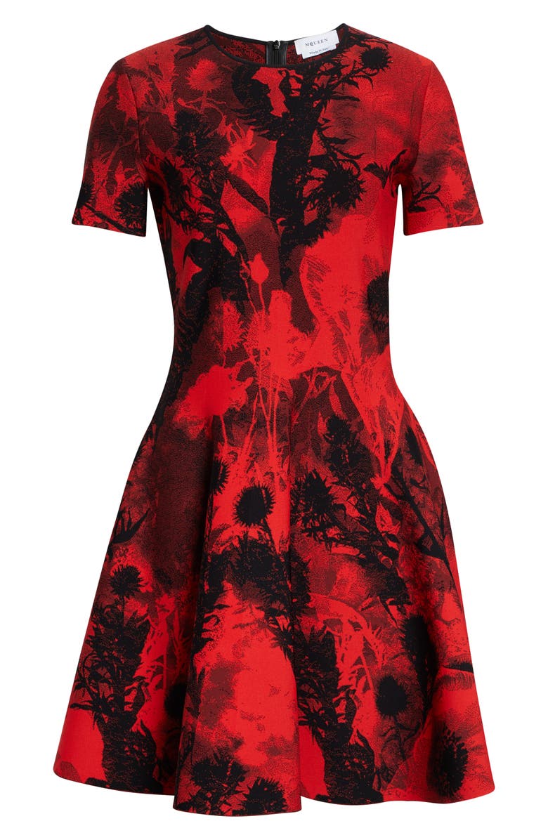 McQueen Floral Jacquard Mini Sweater Dress, Main, color, Red/ Black