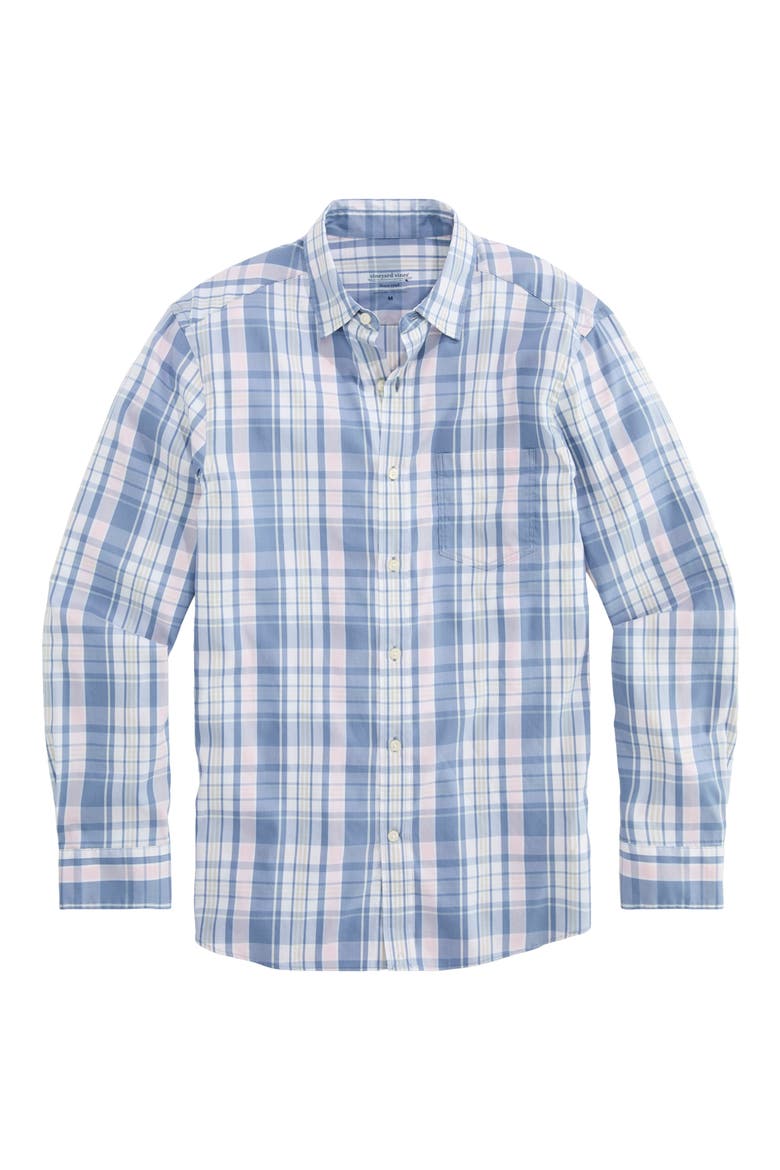 Beachcomber Plaid Performance Button-Up Shirt, Alternate, color, SUMMER EVENING