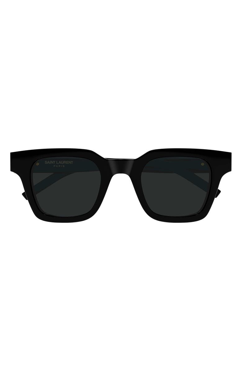 Saint Laurent 47mm Small Rectangular Sunglasses, Main, color, Black