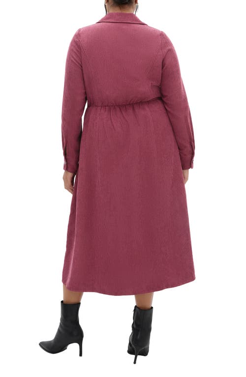 City Chic Leah Long Sleeve Corduroy Midi Dress In Red