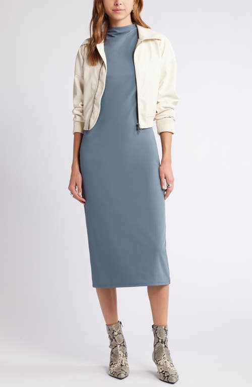 Open Edit Smooth Edit Funnel Neck Midi Dress In Blue Weather
