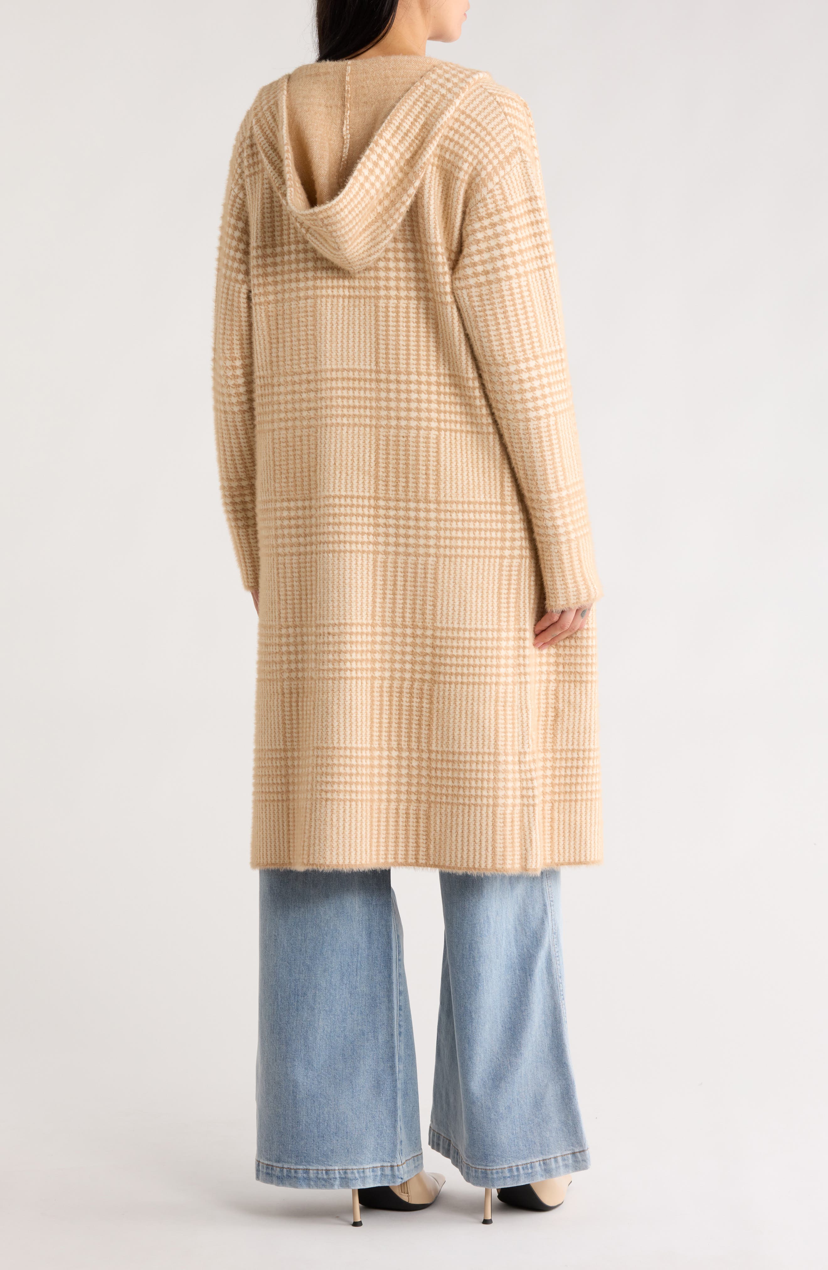 Plaid Hooded Cardigan Duster - image 2