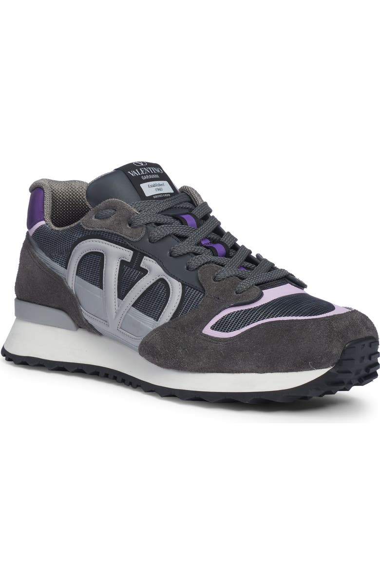 Valentino Garavani VLOGO Mixed Media Sneaker, Main, color, Grigio/ Graphite/ Violet