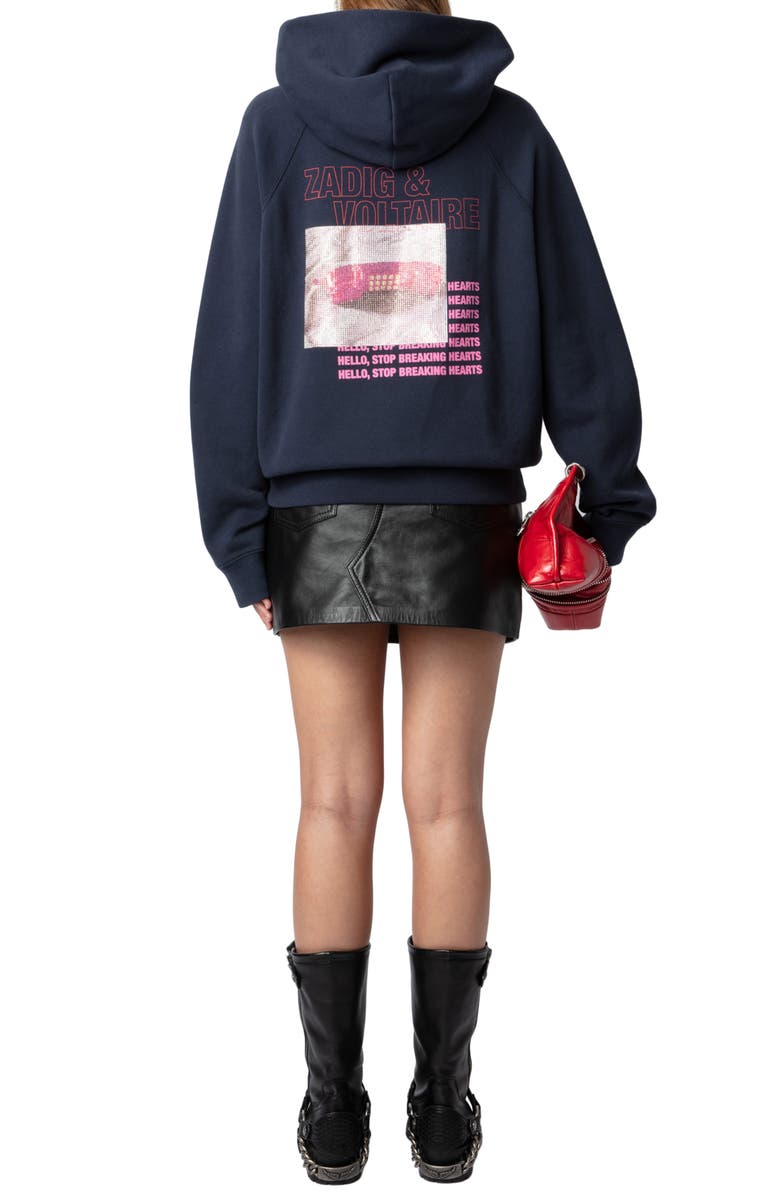 Zadig & Voltaire Georgy Telephone Embellished Cotton Graphic Hoodie, Alternate, color, 