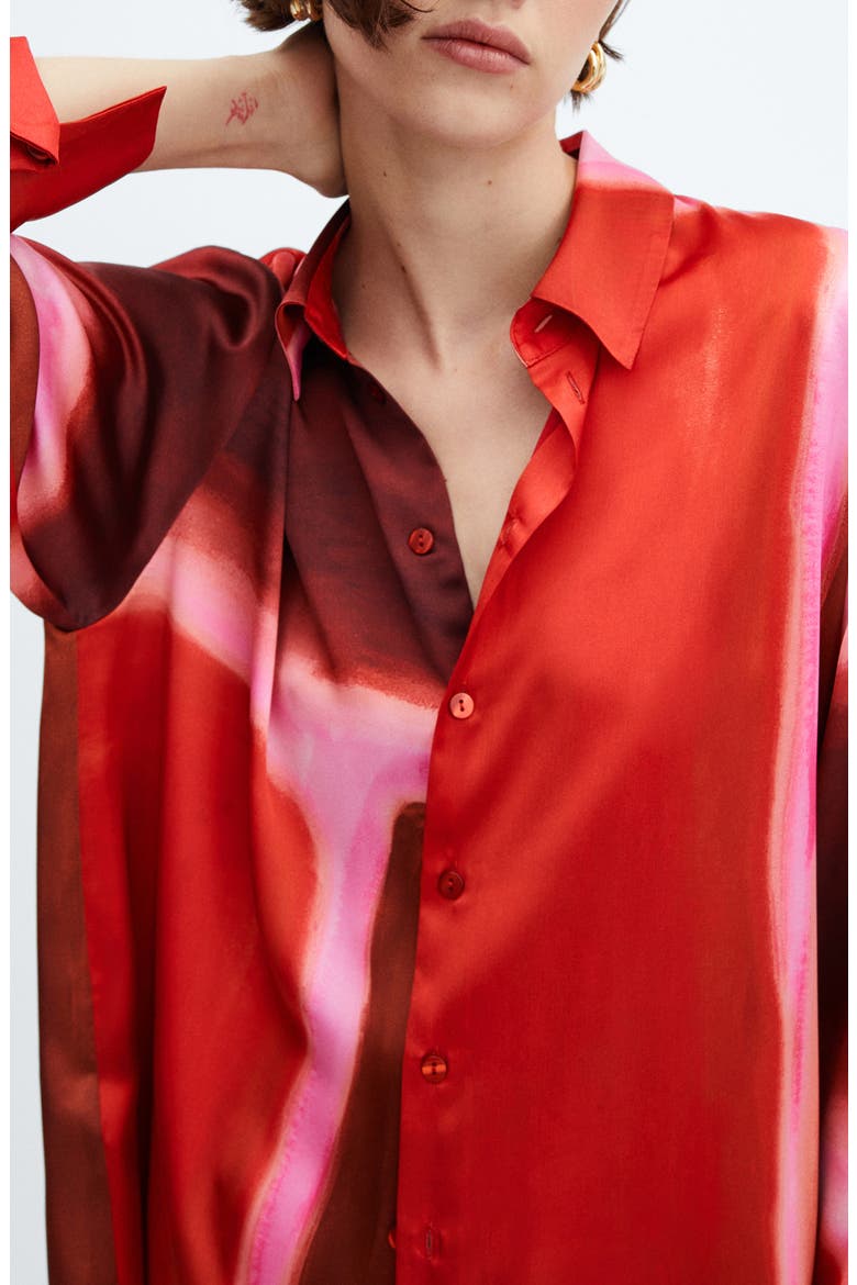 Rothko Print Satin Button-Up Shirt, Alternate, color, RED