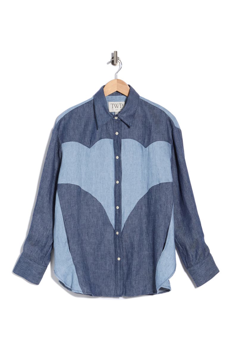 Austin Hemp Button-Up Shirt, Main, color, MEDIUM INDIGO / LIGHT INDIGO