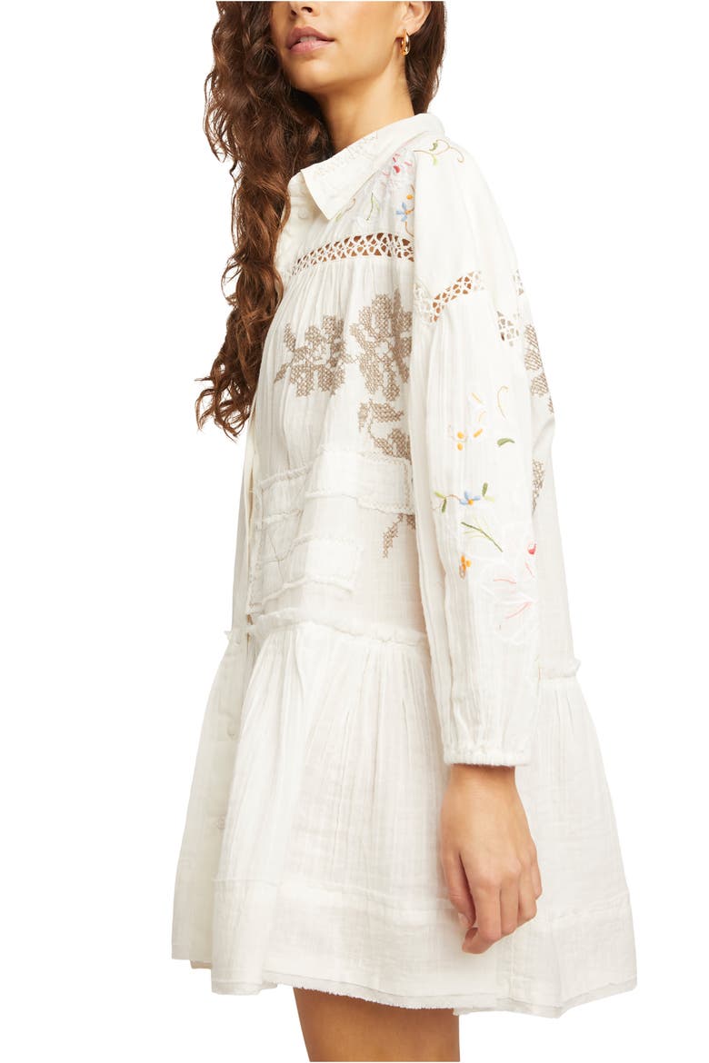 Embroidered Long Sleeve Shirtdress, Alternate, color, IVORY