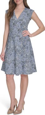 Tommy Hilfiger Hopsack Cap Sleeve Fit & Flare Dress