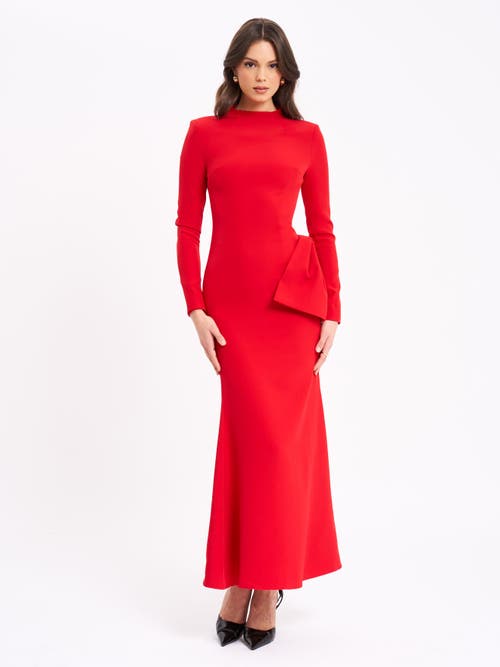 Miss Circle Women Radha Red Backless Longsleeve Maxi Dress With Bow In Red