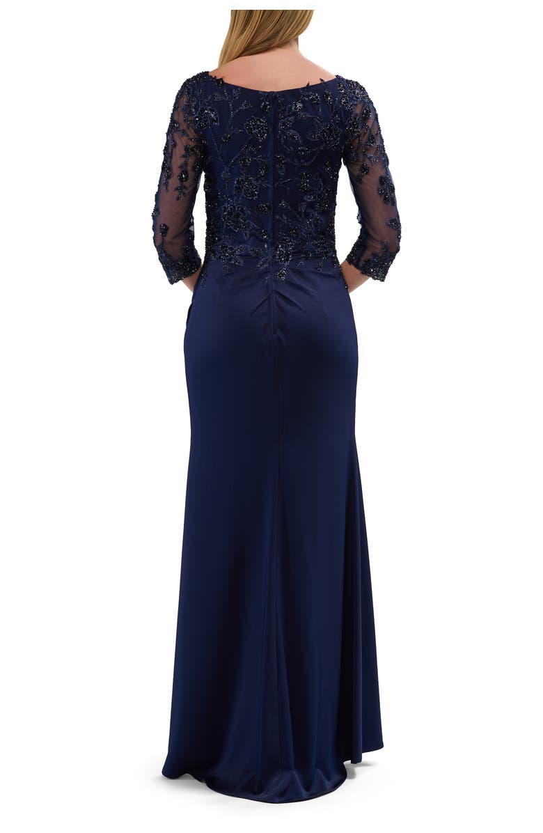 La Femme Long Mother of the Bride Dress with Beaded Lace Bodice, Alternate, color, Navy