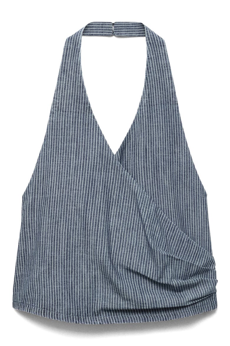 Stripe Crossover Crop Halter Top, Alternate, color, BLUE