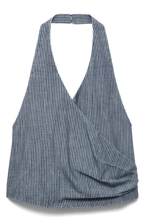 Mango Stripe Crossover Crop Halter Top In Gray
