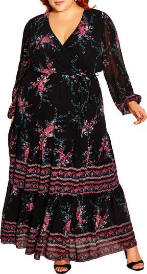 City Chic Pippa Floral Long Sleeve V-Neck Maxi Dress | Nordstrom