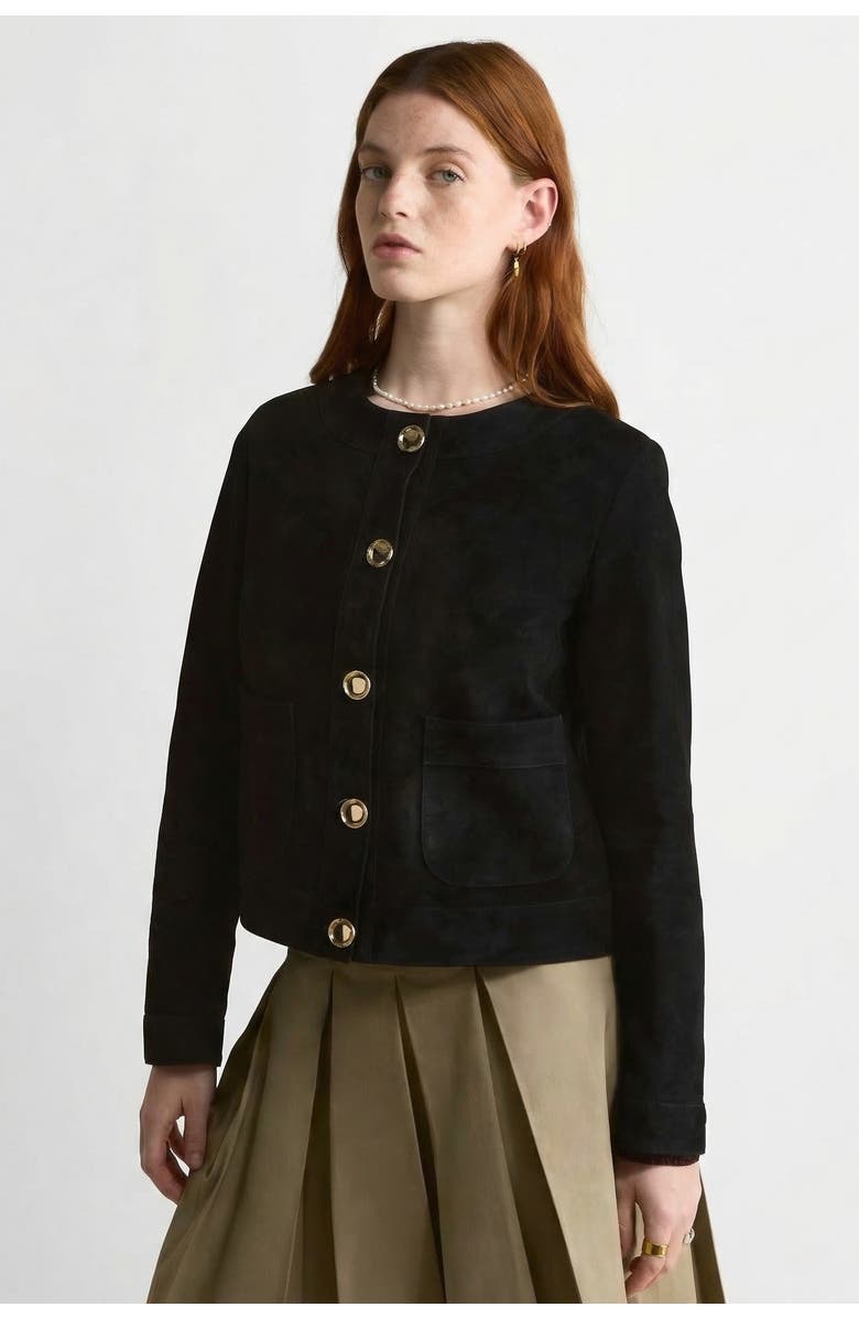 FURNIQ UK Margot Suede Jacket, Main, color, Black