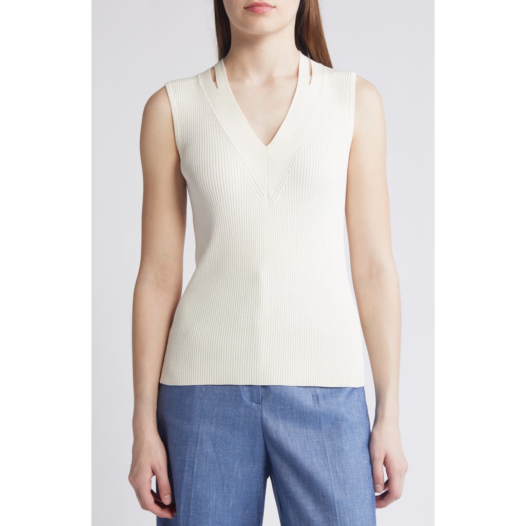 Hugo Boss Boss Fality Cutout Sleeveless Sweater In White