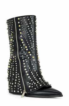 AZALEA WANG Hematine Studded Wedge Bootie