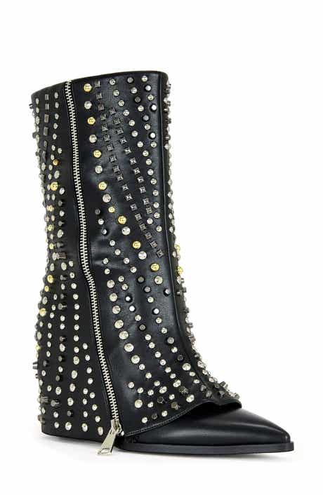 AZALEA WANG Hematine Studded Wedge Bootie