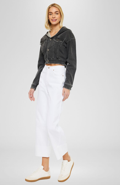 Kancan Alfie 90's Cropped Wide Leg Jeans In White