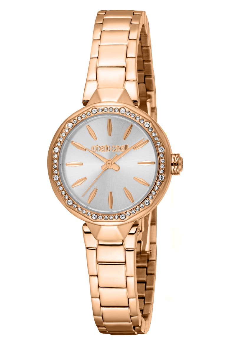 Rosana Crystal Bezel Bracelet Watch, 26mm, Main, color, ROSE GOLD