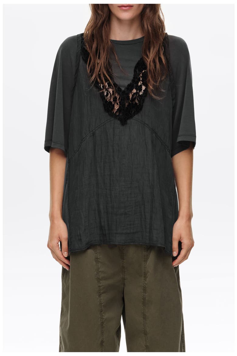 Lace Bib T-shirt, Main, color, WASHED BLACK