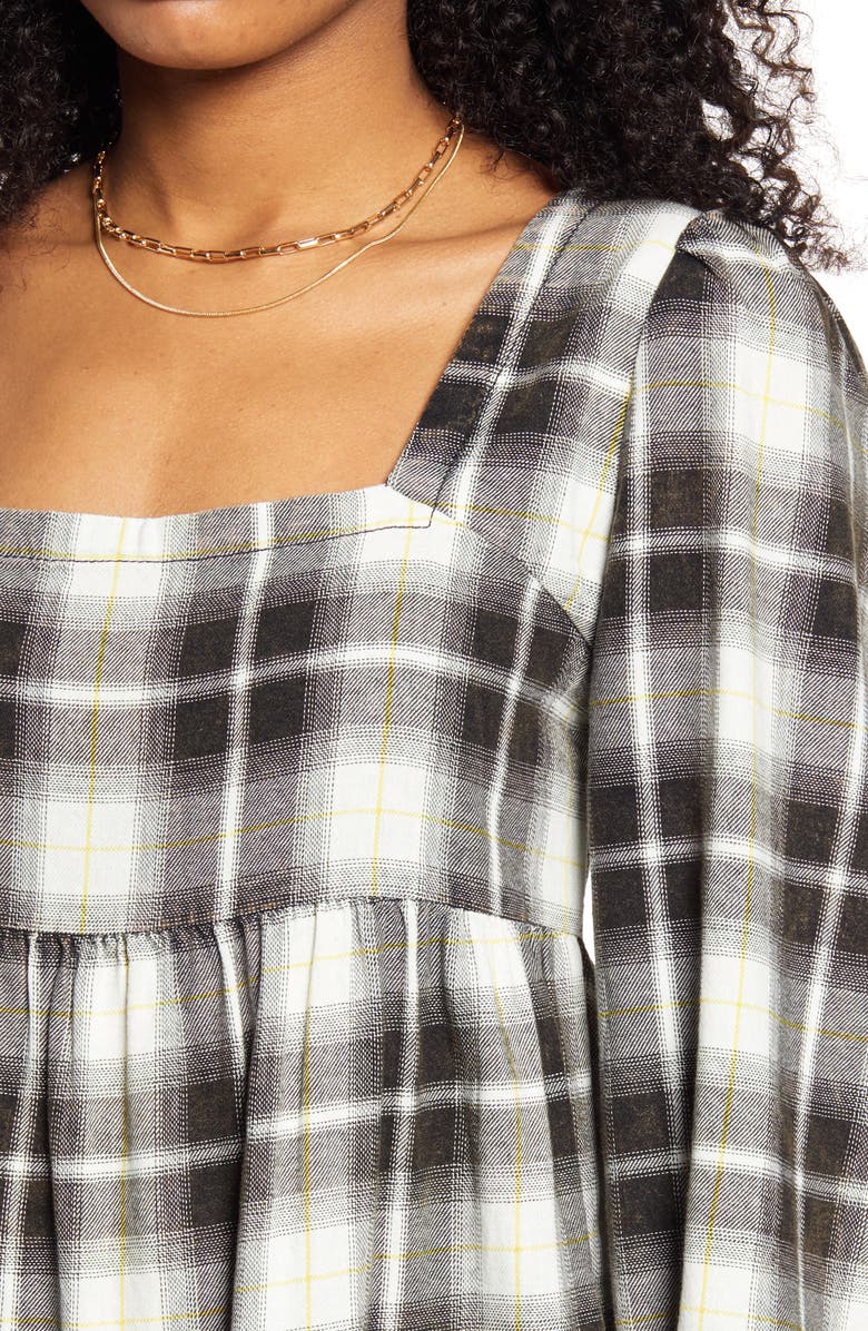 BP. Plaid Long Sleeve Minidress, Alternate, color, 