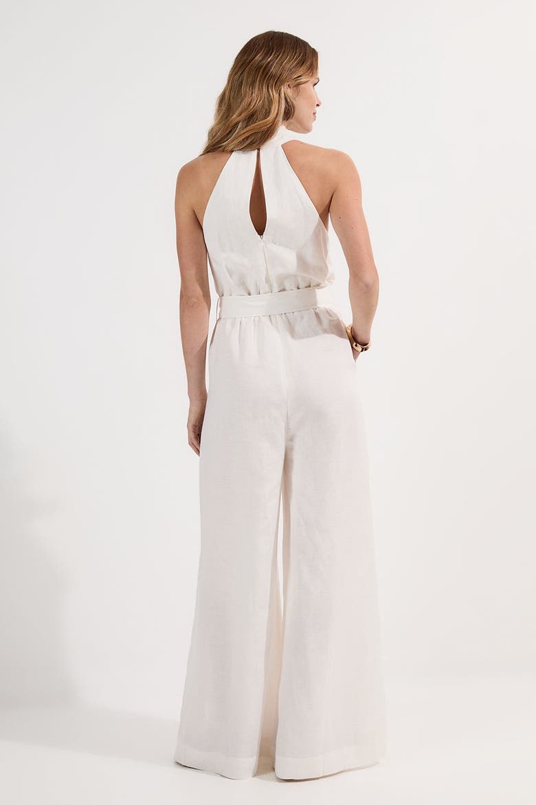 Linen Blend Wide Leg Belted Jumpsuit, Alternate, color, White