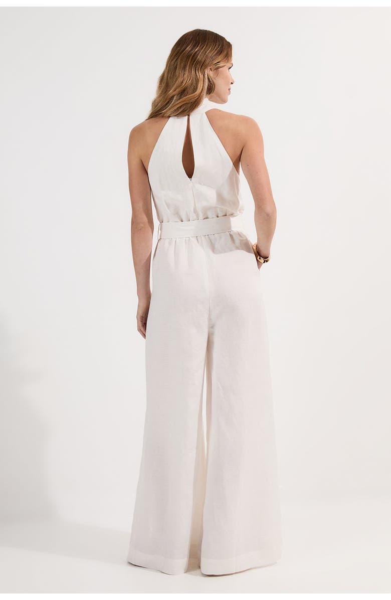 Karen Millen Linen Blend Wide Leg Belted Jumpsuit, Alternate, color, White
