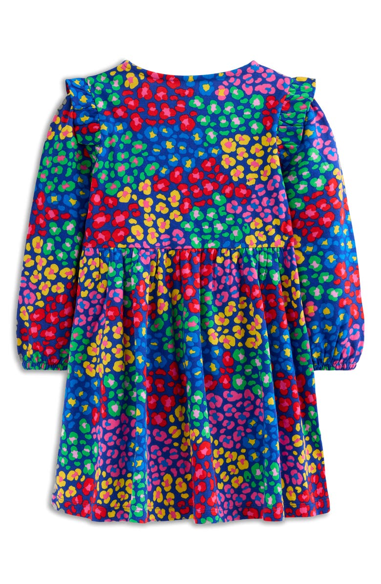Mini Boden Kids' Floral Long Sleeve Cotton Jersey Dress, Alternate, color, Bright Blue Rainbow Leopard