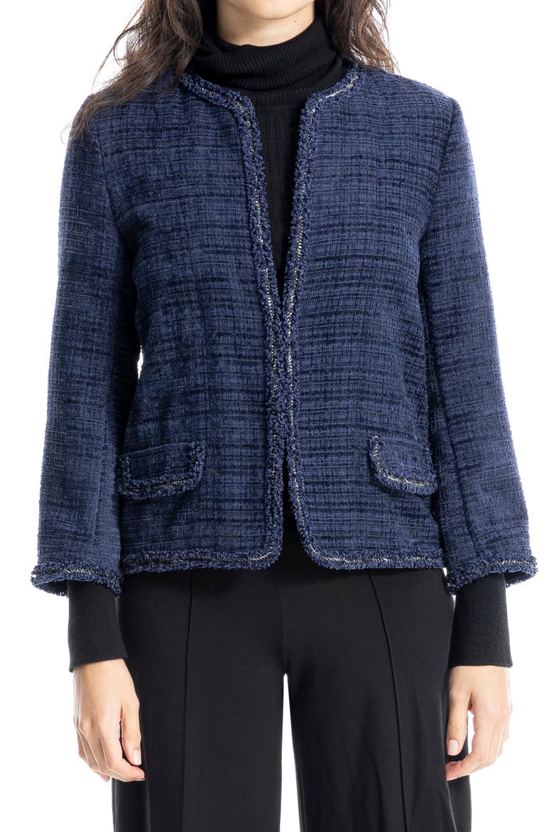 Frayed Edge Knit Jacket, Main, color, NAVY TWEED