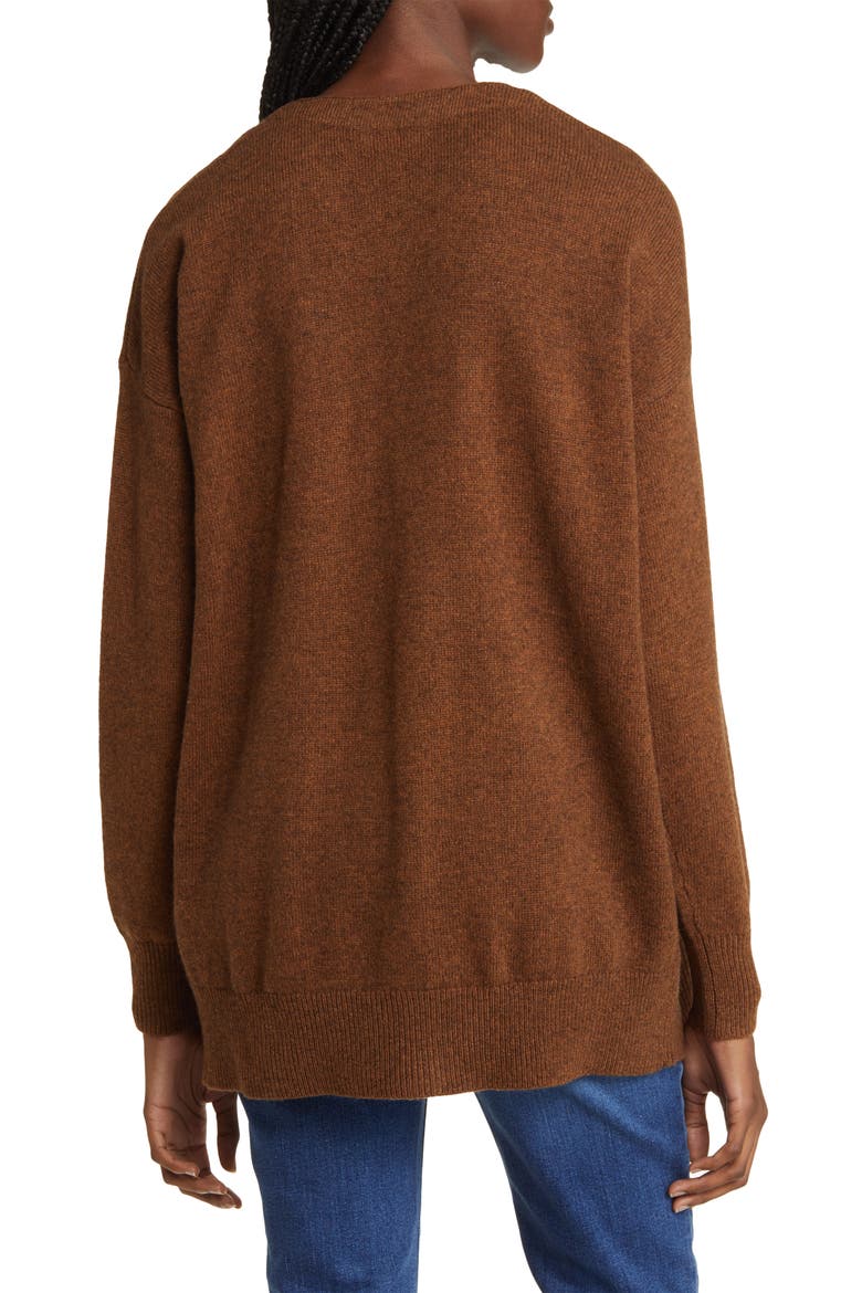 V-Neck Relaxed Cardigan, Alternate, color, HEATHER HICKORY