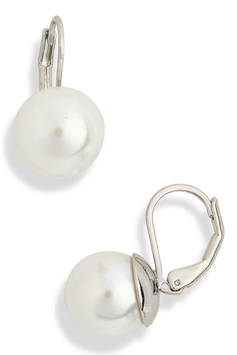 Faux Pearl Drop Earrings, Main, color, WHITE- SILVER