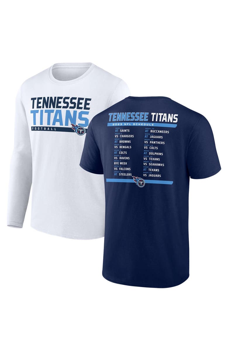 FANATICS Men's Fanatics Branded Navy/White Tennessee Titans Two-Pack 2023 Schedule T-Shirt Combo Set, Main, color, 
