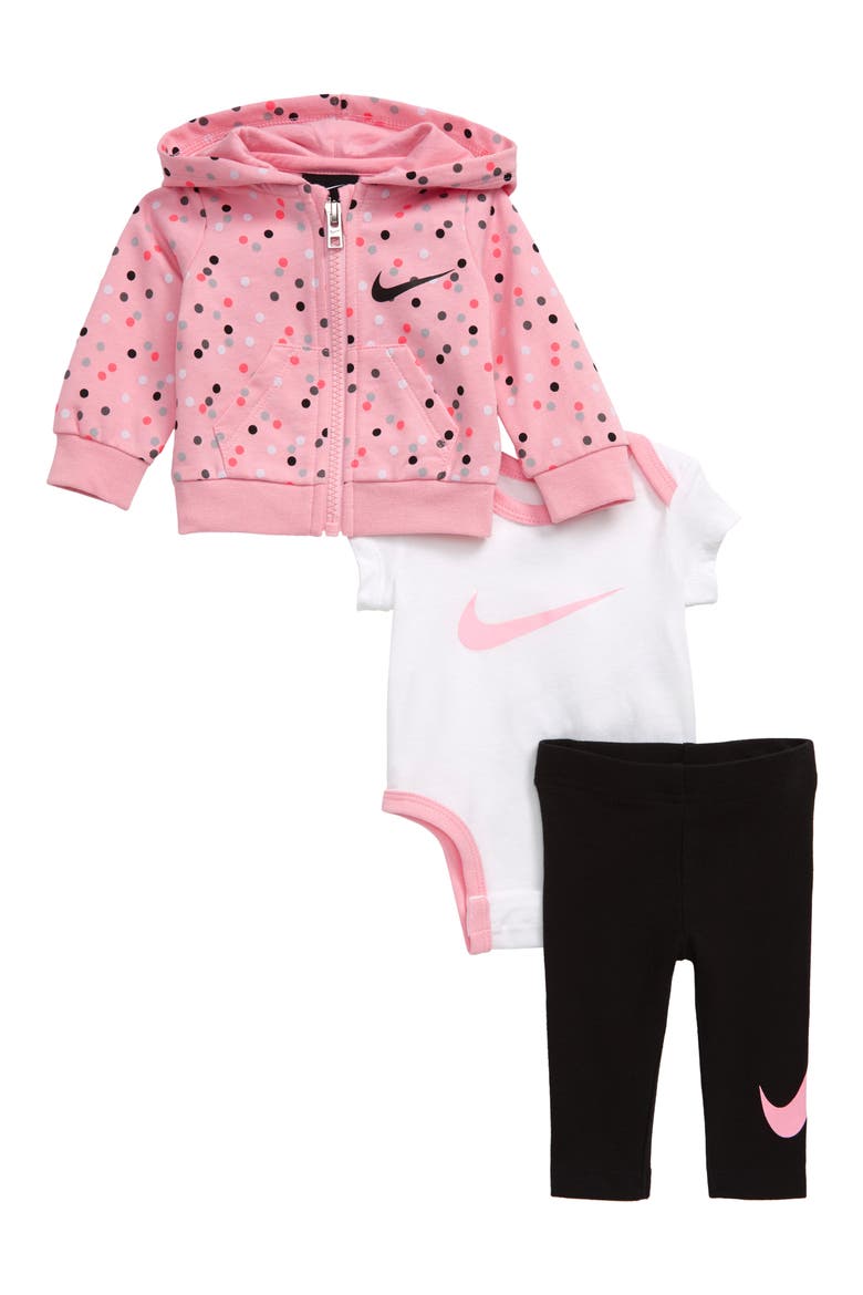 Full Zip Hoodie, Bodysuit & Leggings Set, Main, color, BLACK/PINK