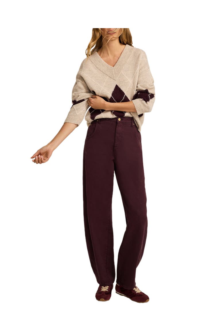 Argyle Knit Jumper Pullover Sweater with Long Sleeve and V-Neck, Alternate, color, Neutral