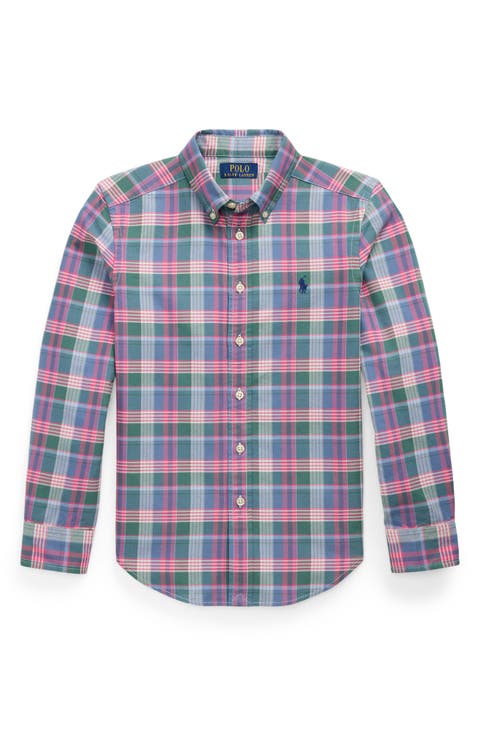 Kids' Plaid Cotton Button-Down Oxford Shirt (Big Kid)