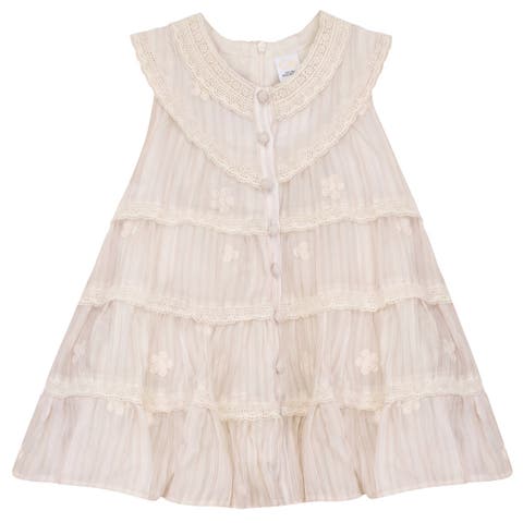 Girls Woven Lace-Trim Dress
