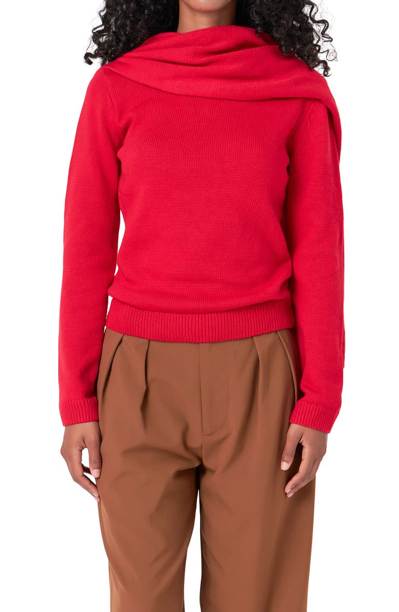 Endless Rose Scarf Detail Crewneck Sweater, Alternate, color, Red